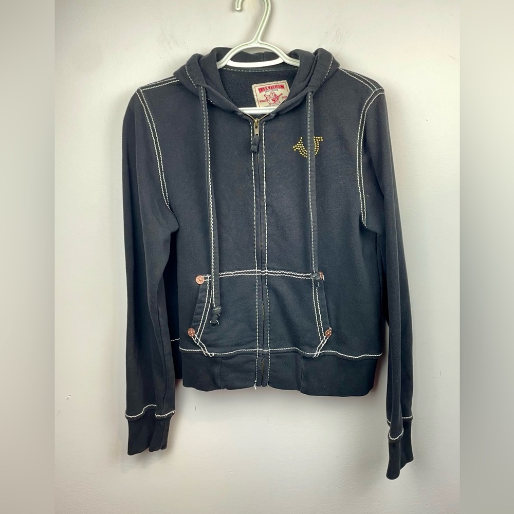 Y2K True Religion contrast stitch hoodie girls XL fits women’s medium